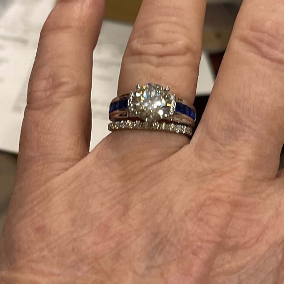 2 ct MOISSANITE & Sapphires 3x Rhodium Sterling Engagement/Ring! - Picture 12 of 13